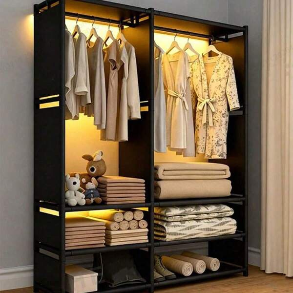 1 cái kệ lưu trữ tủ quần áo đa năng chống bụi có thanh treo, lắp ráp dễ dàng không cần dụng cụ, cao 66.93", phù hợp để giày, quần áo, túi xách, v.v., thiết kế tiết kiệm không gian, dùng cho phòng ngủ, văn phòng, ký túc xá, phòng khách