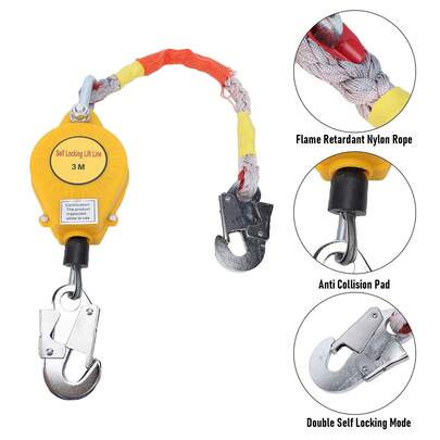Línea de Vida Retráctil 3/5/7/10M con Cable de Acero, Anticaídas para Trabajo en Alturas de hasta 150kg, Bloqueo Doble de Se-guridad, Equipo de Protección Individual para Construcción y Rescate