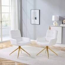 [Set Of 2] European Swivel Chair In A Subtle Luxury Design: White PU Coating + Gold-Colored Metal Legs, 360° Silent Swivel, Set Of 2 For Dining Rooms / Relaxation Areas. - White+Gold - View 3