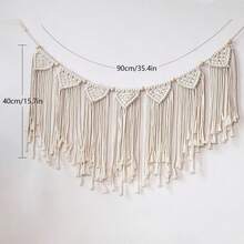 1pc Macrame Wall Hanging Bohemian Style Wall Decor Tapestry Handmade Woven Short Tassel Fiber Art Wall Hanging Bed Headboard Background Wall Decor - Beige - View 14