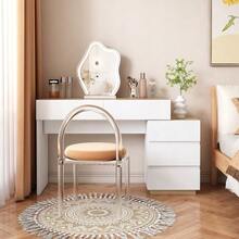 5-Drawer Desk, Dressing Table, Storage Function, For Bedroom, E1 Particle Board, White+Oak - 白色 - 查看 2