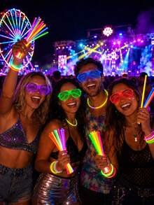 32/16/1pc Neon Holiday Party Props Set, Includes Glow Sticks And Glow Bracelets, Suitable For Music Festivals, Birthday Parties, Outdoor Dance Parties, Party Favors And Carnival Props - Glasses + Glow Sticks - View 8