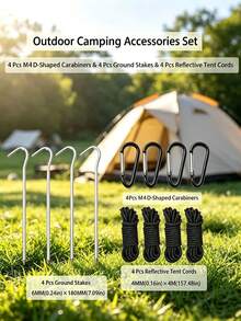 6PCS Set.12PCS Set Camping Tent Accessories Kit, Includes Tent Stakes, Wind Ropes And D-Shaped Buckles, Suitable For Outdoor Camping - Multicolor - View 1