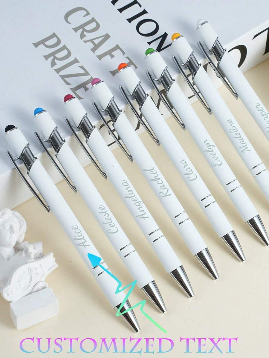 Bút bi Meiji in logo văn bản tùy chỉnh, thân bút nhôm kim loại, mực đen 1mm, thân bút trắng, bút bi điện dung bấm màu sắc, bút bi đa năng nhiều màu, dành cho cặp đôi, vợ chồng, đồng nghiệp, bạn bè, người lớn tuổi, trẻ em, bạn cùng lớp, giáo viên - Nhiều màu - Xem 1