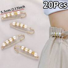 2/4/8/10/20pcs Women's Pearl Waist Pin Adjustable Fastener Buckle, Waist Tightening Anti-Exposure Brooch Accessory (No Card) - Black and White - View 31