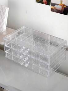 1pc Large Capacity 72-Slot Acrylic Jewelry Box, Transparent Multi-Layer Stackable Drawer Organizer, Jewelry Storage & Organization, Holiday Gift - Transparent - View 9