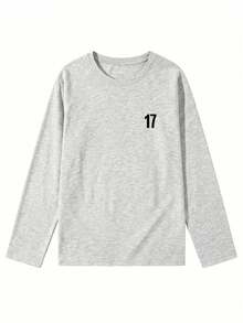 Women's Fashion Autumn Minimalist Loose Versatile Letter Print Long Sleeve T-Shirt Casual - Light Gray - View 7