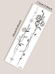 STARTTOOS 1pc Long Spine Back Tattoo Sticker, Black Minimalist Star Moon Floral Pattern, DIY Temporary Tattoo For Arm And Thigh, Carnival Beach Party Holiday Gift - Black - View 6