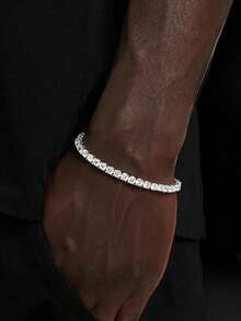 1pc Women's Fashion 4.0mm Tennis Chain Inlaid With 5A Grade Zirconia, Thick White K1 Micron Plated, Suitable For Daily Wear Jewelry - Fashion Tennis Bracelet - View 4