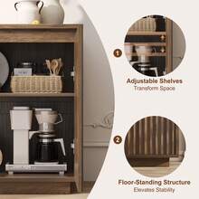 GIKPAL 63" Sideboard Buffet Cabinet, Fluted Storage Cabinet With Adjustable Shelves For Kitchen Dining Living Room, Natural - Walnut - View 8