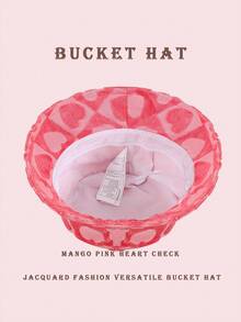 1pc Sun Wave Casual Streetwear Polyester Shell Jacquard Decor Bucket Hat, Geometric 3D Pattern, Spring Summer Autumn Winter - Heart Raspberry Pink - View 4