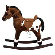 Children's Wooden Plush Ride-On Rocking Horse Toy, With, Dark Brown/White - Dark Brown - View 3