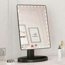 1 piece large illuminated makeup mirror, Type C rechargeable makeup mirror, equipped with 16 LED lights,ABS base is sturdy and durable, the base groove can be used as a tray for organizing cosmetics,has a 360-degree rotating touch screen and a desktop makeup mirror with adjustable brightness,portable makeup mirror - Multicolor - Ver 9