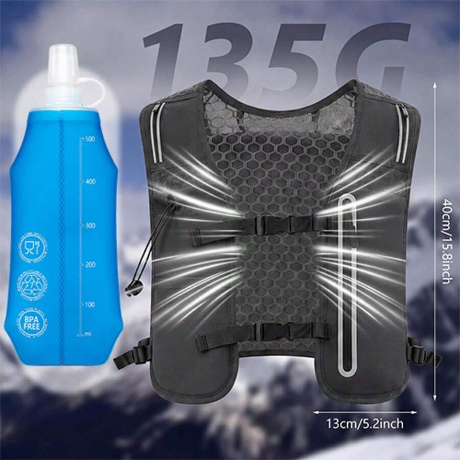 Unisex Running Vest With 500ml Water Bottle, Lightweight Comfortable Running Backpack, 7L Capacity Can Hold 2L Water Bladder, Suitable For Trail Running, Cycling, Hiking, Marathon - Black Backpack + 500ML - View 1