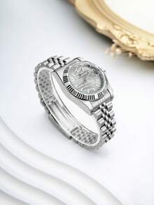 RICECGO Jam Tangan Quartz Wanita dengan Tali Baja, Gaya Bisnis Kasual yang Modis, Cocok untuk Pesta, Perayaan, Pernikahan, dan Pemakaian Sehari-hari. - Perak - View 5
