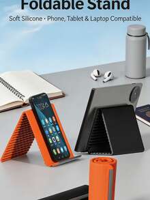 Flexible Silicone Foldable Desktop Phone Stand, Multi-Angle Adjustable Laptop Tablet Holder, Portable Travel Hanging Display Screen Stand, Ergonomic Non-Slip Orange Black Desktop Storage Accessory, Multi-Functional Home Office Work Study Tool - Random Styles - View 10