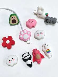 1pc Cute 3D Cartoon Cable Protector, Soft Silicone Anti-Break Charging Cord Cover, Designs Of Lovely Animals, Clouds, Avocados And Flowers, USB Cable Protector Tips, Compatible With IPhone Charging Cables, Small Gift Mobile Phone Accessories - Multicolor - View 1