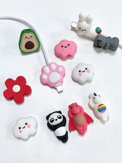 1pc Cute 3D Cartoon Cable Protector, Soft Silicone Anti-Break Charging Cord Cover, Designs Of Lovely Animals, Clouds, Avocados And Flowers, USB Cable Protector Tips, Compatible With IPhone Charging Cables, Small Gift Mobile Phone Accessories