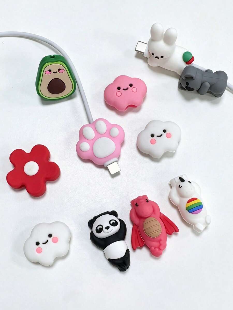 1pc Cute 3D Cartoon Cable Protector, Soft Silicone Anti-Break Charging Cord Cover, Designs Of Lovely Animals, Clouds, Avocados And Flowers, USB Cable Protector Tips, Compatible With IPhone Charging Cables, Small Gift Mobile Phone Accessories - Multicolor - View 1