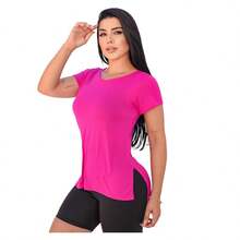 Glam Fit Blusa Dry Fit Long Line Feminina Tampa Bumbum Para Academia Fitness Poliamida - Rosa Pink - Visão 1