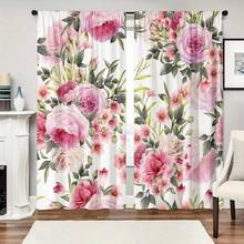 2 piezas Cortinas decorativas de rosa rosa suave y fresca, diseñadas con barra de cortina, proporcionan privacidad e instalación fácil, adecuadas para ventanas del hogar, estilo de cortina romana - Multicolor - Ver 2
