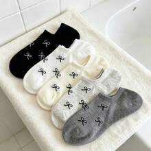 1/5/10雙女款船襪，甜美蝴蝶結極簡低筒隱形襪，女款短襪，女款踝襪，女款襪子，女孩襪子，學生襪子，高跟低筒襪，休閒防滑襪，Ins風時尚襪，柔軟舒適，適合春夏居家/日常/戶外穿著，四季皆宜，夏季襪子 - 彩色 - 查看 4