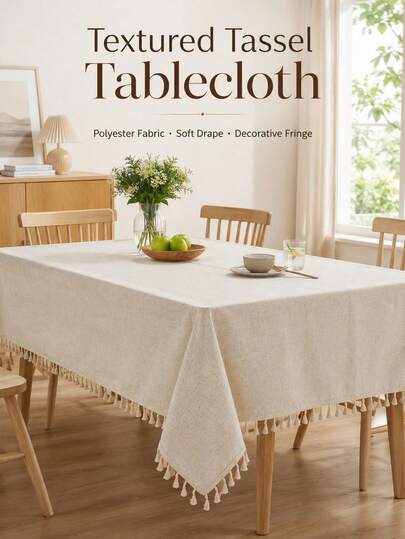 Chic Neutral Table Cloth Rectangle Designed With Dense Tassel Edges Aesthetic Table Covers For Home Styling Enthusiasts Soft Farmhouse Room Decor Ideal For Weekend Family Meals Afternoon Tea Gatherings Luxe Dining Linens Home Kitchen Textiles