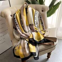 180*90cm Outdoor Shawl Fashion Women's Thin Silk Scarf All-Season Windproof Sandproof Shawl Line Chain Belt Horseshoe Pattern Color Block Rectangular Scarf For Women - Multicolor - View 9