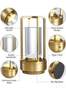 Portable Lantern Table Lamp, Touch Control 3-Color Stepless Dimmable USB Rechargeable 1800mAh 18650 Battery Wireless Ambient Light, Suitable For Bedroom Bar Restaurant Desk Dorm Night Light Decoration, Metal Frame Transparent Acrylic Lampshade, Modern Minimalist Luxury Design - Multicolor - View 10