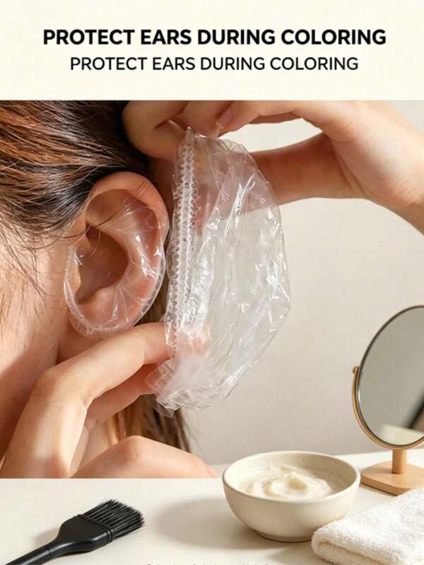 50pcs Transparent Waterproof Elastic Ear Covers, Thickened Large Size High Elasticity Ear Covers, Suitable For Bathing And Hair Styling, Convenient For Travel, Home Bathroom Decor, Autumn Decor, Back To School Decor