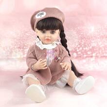 1 buah Boneka Reborn Lembut Seluruh Tubuh dengan Pakaian Sweater Merah Muda 22 Inci, 55CM, Dapat Dimandikan dan Diganti Pakaiannya, Mainan Hadiah Liburan - Coral Orange - View 5
