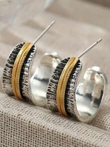Gmzalx Trang sức nữ phong cách Bohemian tối giản hình bán nguyệt vintage thủ công bề mặt vân nhám, nhẹ dễ đeo, phụ kiện thời trang đa năng cho đi làm hàng ngày và du lịch - Hai màu - Xem 3