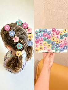 10/20/30/40pcs Random Macaron Transparent Flower Hair Ties, Sweet Cute Versatile Hair Accessories For Girls School Daily Hairstyles - Multicolor - View 1