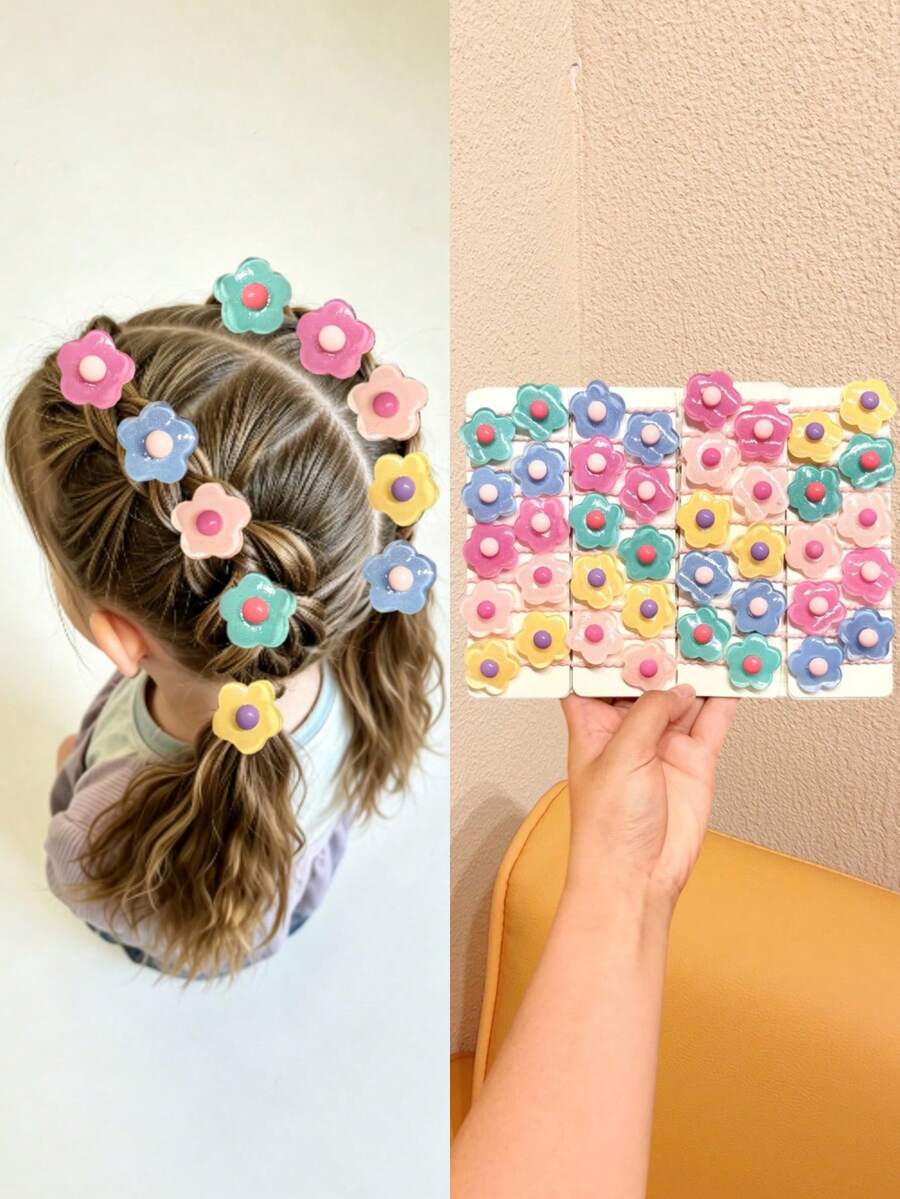 10/20/30/40pcs Random Macaron Transparent Flower Hair Ties, Sweet Cute Versatile Hair Accessories For Girls School Daily Hairstyles - Multicolor - View 1