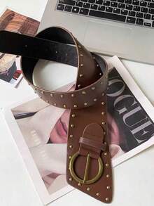 1pc Women's Vintage Rivet Print Belt, Street Style Versatile Design, Suitable For Summer, Campus, Autumn Outfits, Also For Halloween - A - View 3