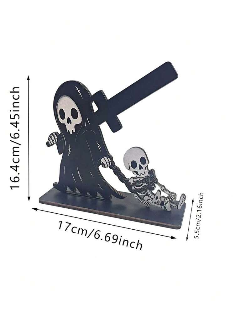 1 buah Tempat Tisu Kayu Tengkorak Hantu Gotik Dekorasi Halloween Dekorasi Rumah Pedesaan untuk Kamar Mandi Ruang Tamu Pesta - Hitam - View 7