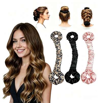 1pc Multifunctional Satin Heatless Hair Curler Seamless Curling Rod With Hair Tie Medium Cream Pink Sleep Heatless Hair Tool