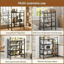 Heavy-Duty Mobile Kitchen Storage Rack With Locking Casters – 4-Tier, 3-Basket Design For Easy Organization In Kitchens, Pantries & Utility Spaces    Sturdy Powder-Coated Steel Frame Supports Daily Use Without Wobbling. Smooth-Rolling Casters Lock Se - Black - View 11