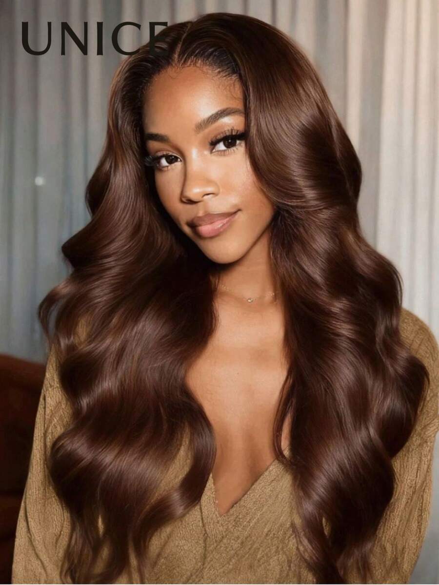 UNice Mocha Brown 13x4 Pre Everything Lace Front Loose Wave Glueless Wig With Drawstring Fit For All Sizes Transparent Lace Auburn Brown 150% Density Put On And Go Wig Pre Plucked Pre Cut Bleached Knots Ready To Wear