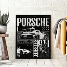 1件裝黑白復古風 Porsche 911 GT3 RS 帆布壁畫，街頭風漫畫排版跑車海報，無框帆布印畫，適合汽車愛好者車庫、臥室、男人窩牆面裝飾 - GT3 RSB - 查看 5