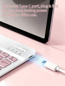 AKKHOO Teclado inalámbrico ultrafino de 10 pulgadas, recargable y silencioso, adecuado para tableta/portátil, compatible con teclado iPad Mini, tamaño: 25 cm * 15 cm * 0,6 cm - Rosa - Ver 6