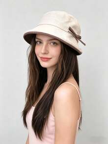 1pc Women's Polka Dot Trim Bow Bucket Hat, Vintage Casual Summer Sun Hat, Lightweight Breathable Travel Hat, Suitable For Outdoor, Vacation, Daily Wear - A - View 9