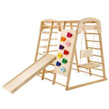 Indoor Jungle Gym, 7-In-1 Toddler Indoor Playground, 47.2 X 58 X 56 Inch, With Wood And Rope Ladder, Net Ladder, Swing, Monkey Bar, Slide, Climbing Wall, Wooden Indoor Climbing Toys For Kids - Wood, 7-in-1, Size L - View 8