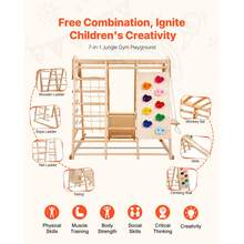 Indoor Jungle Gym, 7-In-1 Toddler Indoor Playground, 47.2 X 58 X 56 Inch, With Wood And Rope Ladder, Net Ladder, Swing, Monkey Bar, Slide, Climbing Wall, Wooden Indoor Climbing Toys For Kids - Wood, 7-in-1, Size L - View 3