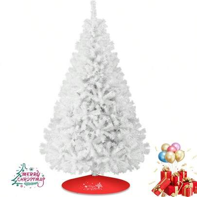 White Artificial Christmas Tree, 7ft /8ft Premium Unlit Hinged Spruce Full Tree With 1000 Branch Tips, With Metal Foldable Stand, Easy Assembly, For Indoor And Outdoor Use,Office, Party, Holiday Decoration