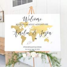 Personalized Acrylic Wedding Welcome Sign, World Map And Travel Theme, Custom Bride And Groom Names And Date, Transparent Or Frosted Acrylic Guest Sign-In Board, Destination Wedding Decor, Elopement Wedding Poster, Calligraphy - Multicolor - View 2