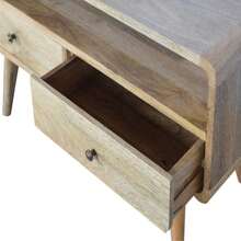 Solid Wood Curved Oak-Ish Media Unit, 2 Drawers And Open Slot, Brown On-Site - 1 - View 4