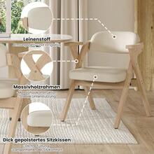 6 Folding Dining Chairs, Solid Wood Dining Chairs, Comfortable And Breathable, Foldable And Space-Saving, Suitable For Dining Room, Living Room, Café, Modern Style, Linen, Beige - Beige - View 2