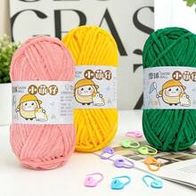 3 Rolls 100% Polyester Yarn Set With 30pcs Random Color Stitch Markers + 3pcs Finger Protectors DIY Doll Scarf Knitting Tools - Multicolor - View 3