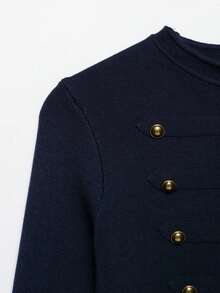 DEEKA Cardigan Rajut Kancing Depan Gaya Eropa & Amerika Terbaru untuk Wanita, Musim Gugur, Modis, Minimalis, Serbaguna - Navy Blue - View 9